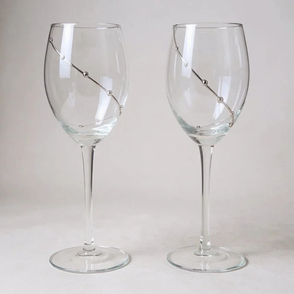Vintage Pier 1 Gold Dot Swirl Wine Glasses Set of 2 Blown Glass 9